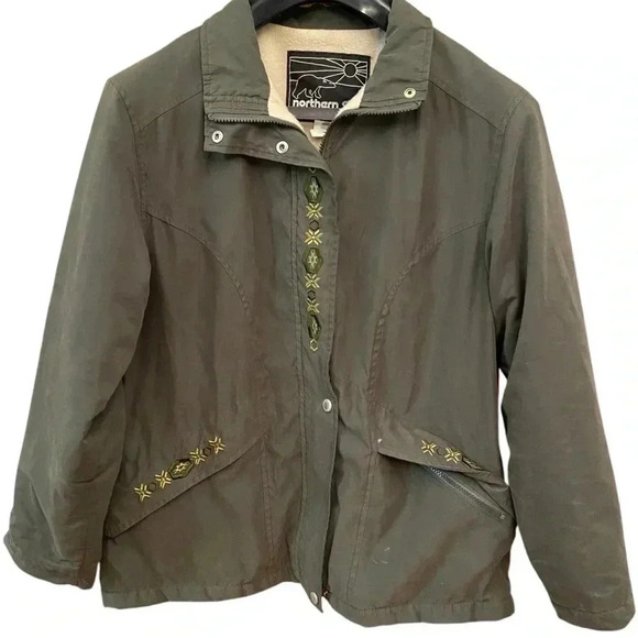 Vintage Northern Sun Canada Olive Green Lined Jacket Coat Size L Fall Winter - Picture 1 of 15